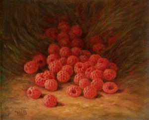 Rote Himbeeren auf einem Waldboden 1866