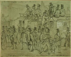 Omnibusse an der Bank, neun Uhr morgens, Angestellte kommen bei der Bank of England an