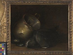 Stillleben - Messingkessel und Wels von William Merritt Chase