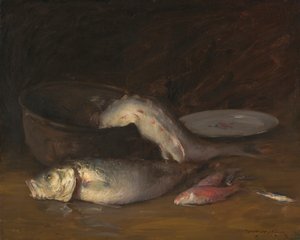 Stillleben mit Fisch, ca. 1910 von William Merritt Chase