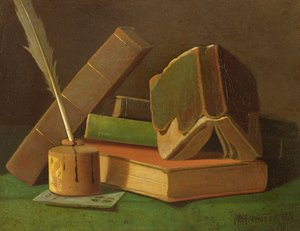 Stillleben mit Büchern und Tintenfass