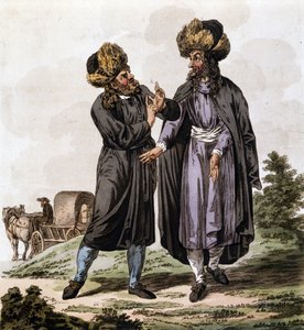 Polnische Juden, Gravur aus dem Buch „The Costume of the Hereditary States of the House of Austria“ von Antoine François Bertrand de Molleville, illustriert von William Miller (1796-1882) im Jahr 1804