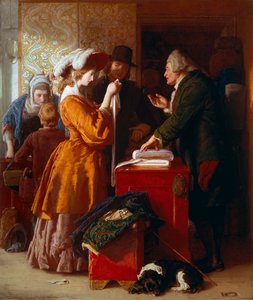 Die Wahl des Hochzeitskleides (Detail). Gemälde von William Mulready (1786-1863). 1845. London. Victoria and Albert Museum. von William Mulready