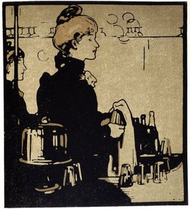Junge Frau Barkeeperin, London - in „Types of London“, von William Nicholson, ed Floury von William Nicholson