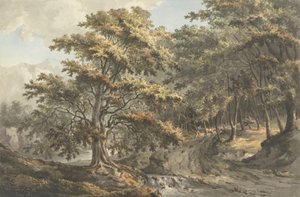 Landschaft mit Fluss und Viehtreiber im Hintergrund