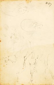 (Studien--Figuren, Baumstamm, Pferd und Reiter, etc.)