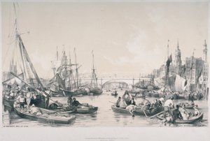 Ansicht der neuen London Bridge vom Becken des Flusses Thames, 1841