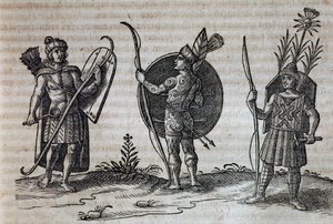 Typen von französischen kanadischen Indianern, Illustration aus Beschreibung von Nouvelle-France