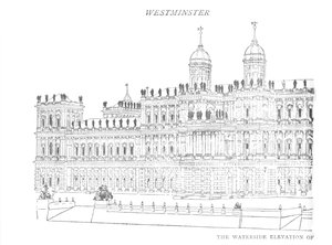 Die Wasserseite Erhebung des von Inigo Jones vorgeschlagenen Palastes, ca. 1897
