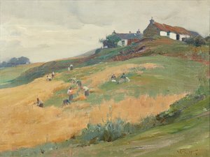 Erntearbeiter auf einem Hügel von William Pratt