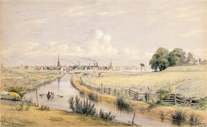 Jersey City mit einem Blick auf New York vom Bergen-Kanal, 1854
