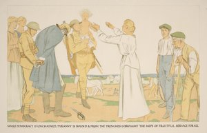 Bauern und Soldaten auf dem Feld von William Rothenstein