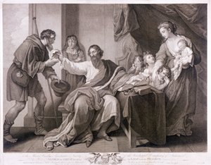 Alfred der Große teilt sein Brot mit dem Pilger, 1782 von William Sharpe