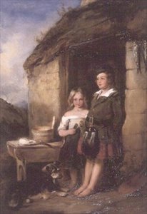Highland-Kinder an der Tür einer Bothy von William Simson