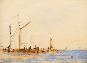 Flusslandschaft (oder Auf der Schelde in Antwerpen), ca. 1836 von William Simson