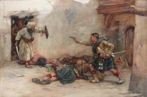 Trommler James Roddick von den 92. Gordon Highlanders, verteidigt Leutnant Menzies während des Nahkampfs in Kandahar