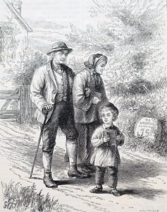 Ein älteres Paar und ihr Enkelkind. Von William Small (1843-1929), einem englischen Illustrator. 1880 (Gravur) von William Small