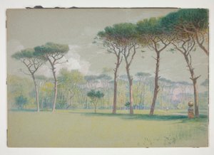 Castel Fusano: Landschaft - große Wiese und Bäume von William Stanley Haseltine