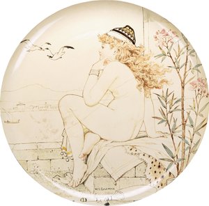 Ein Minton Art Pottery Studio Teller, bemalt mit einem Akt, der aufs Meer blickt, 19. Jahrhundert von William Stephen Coleman