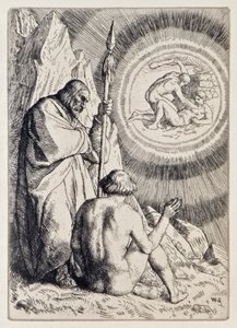 Michael zeigt Adam eine Vision aus Das verlorene Paradies von John Milton, eine Serie von 12 Illustrationen von William Strang von William Strang
