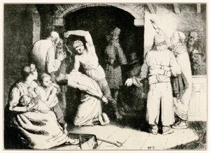 Die Geißelung des Treuen aus Der Pilgerreise von John Bunyan, Illustration von William Strang von William Strang