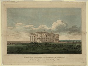 Ansicht des Weißen Hauses in der Stadt Washington nach dem Brand vom 24. August 1814 von William Strickland