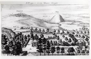 Blick vom Kirchturm von Avebury auf den Silbury Hill, Illustration aus 
