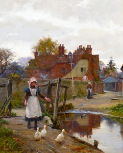Die Enten nach Hause treiben bei der alten Brücke, Abingdon