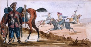 Bashi Bazouk von Tscherkessien und andere beim Üben im Hintergrund
