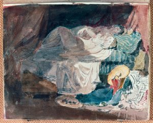 Nacktes Mädchen und Begleiter auf einem Bett