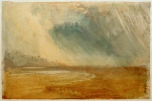 Regenwolken über einem Strand: möglicherweise nahe Dunstanbrough Castle