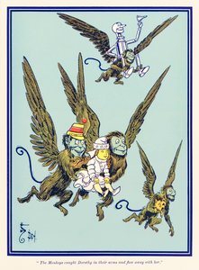 „Die Affen fingen Dorothy in ihren Armen und flogen mit ihr davon.“ aus „Der Zauberer von Oz“ von L. Frank Baum