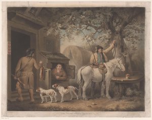 Männer und Schuhmacher vor einem Gasthaus von William Ward