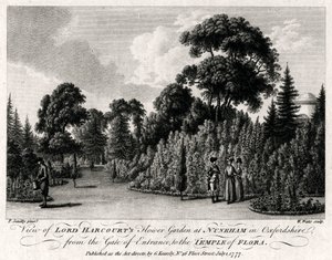 Blick auf Lord Harcourts Blumengarten in Nuneham in Oxfordshire, 1777