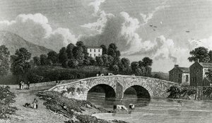Greta Hall und Keswick Bridge, graviert von E. Francis, 1842