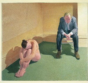 Zwei Figuren in der Ecke eines Raumes