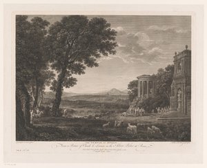Landschaft mit dem Vater von Psyche, der für den Tempel des Apollo opfert von William Woollett