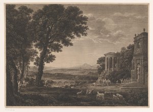Landschaft mit dem Vater von Psyche, der für den Tempel des Apollo opfert von William Woollett