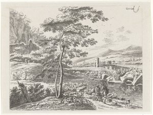 Landschaft mit einem Pilger und einem Hirten