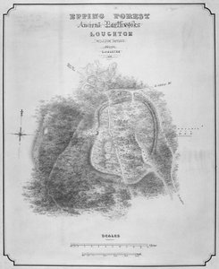 Karte der alten Erdwerke bei Loughton Camp um 52 n. Chr. im Epping Forest, Essex, 1876 von William d