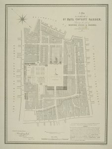 Karte der Pfarrei St. Paul, Covent Garden, zeigt den Standort von Bedford House und Gelände, veröffentlicht von W.P. Metchim, 1686 von Willian Leybourn
