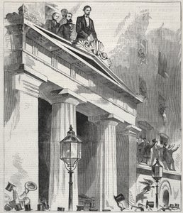 Abraham Lincoln, der gewählte Präsident, spricht zu den Menschen vom Balkon des Astor House, 1861