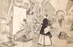 Kunststudenten und Kopisten in der Louvre-Galerie, Paris, 11. Januar 1868