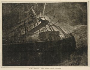 Auf See - Signalisieren eines vorbeifahrenden Dampfers, aus Every Saturday, 8. April 1871 von Winslow Homer