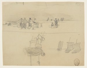 Strandszene mit Frauen, die Körbe tragen, Cullercoats, England von Winslow Homer