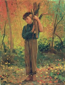 Junge, der Holzscheite hält, 1873 von Winslow Homer