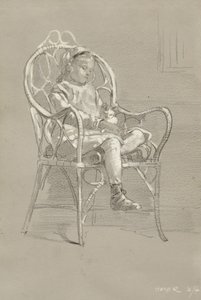 Kind sitzt in einem Korbstuhl, 1874 von Winslow Homer