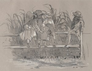 Kinder sitzen auf einem Zaun von Winslow Homer