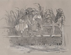 Kinder sitzen auf einem Zaun von Winslow Homer