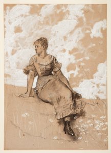 Sitzendes Mädchen; Studie für "Die Gartenmauer" von Winslow Homer